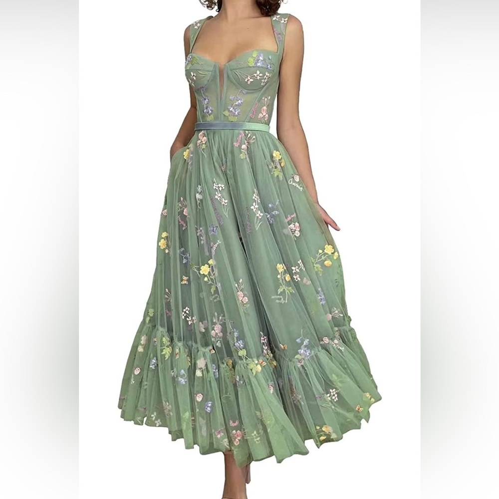 ❤️ Floral Embroidery Tulle Dress